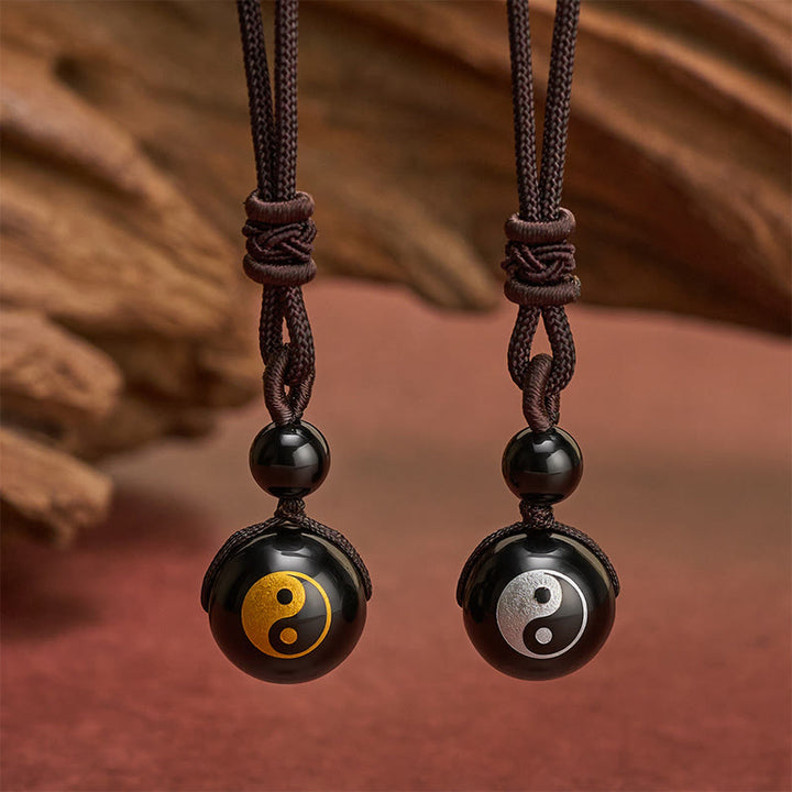 Buddha Stones Collana con ciondolo Yin Yang di purificazione intagliato in ossidiana nera, simbolo di ossidiana nera. - image 10