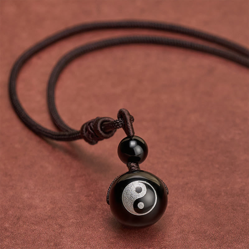 Buddha Stones Collana con ciondolo Yin Yang di purificazione intagliato in ossidiana nera, simbolo di ossidiana nera. - image 2