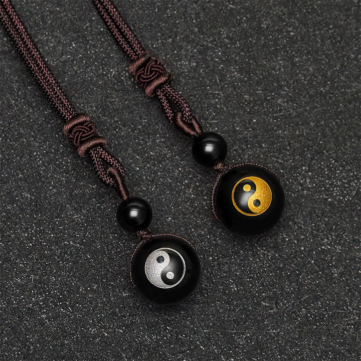 Buddha Stones Collana con ciondolo Yin Yang di purificazione intagliato in ossidiana nera, simbolo di ossidiana nera. - image 11