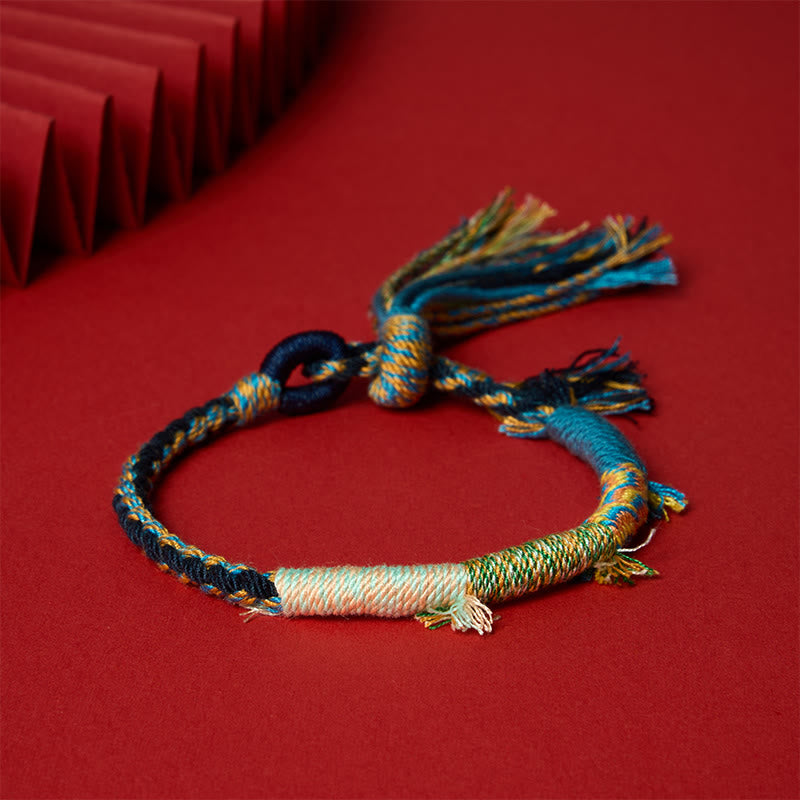 Buddha Stones Braccialetto regolabile con nappina in corda di cotone stile retrò boho - Blu navy misto - 5,5–6,7 pollici (14–17 cm) - image 14