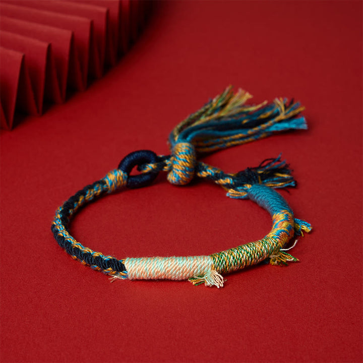 Buddha Stones Braccialetto regolabile con nappina in corda di cotone stile retrò boho - Blu navy misto - 5,5–6,7 pollici (14–17 cm) - image 14