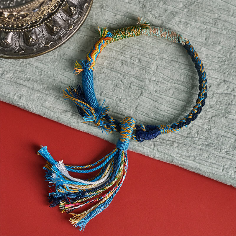 Buddha Stones Braccialetto regolabile con nappina in corda di cotone stile retrò boho - image 17