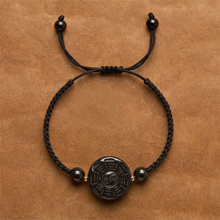 Buddha Stones Braccialetto Bagua rotondo con filo rosso e ossidiana nera, simbolo di benedizione Bagua. - Cordino nero (circonferenza del polso: 15-17 cm) - Circa 22 × 9 mm - image 8