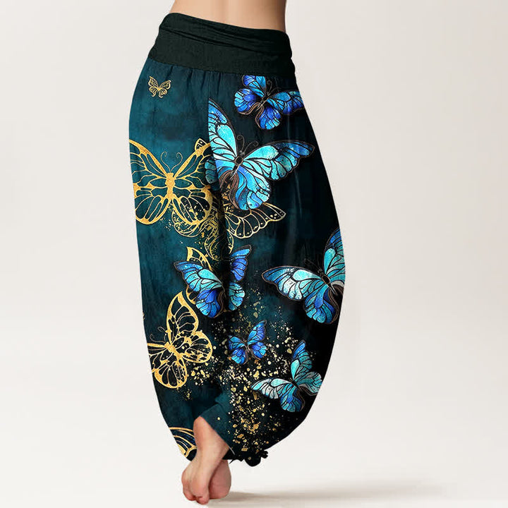 Buddha Stones Pantaloni harem da donna in cotone con motivo a farfalle luminose e vita elasticizzata. - image 2