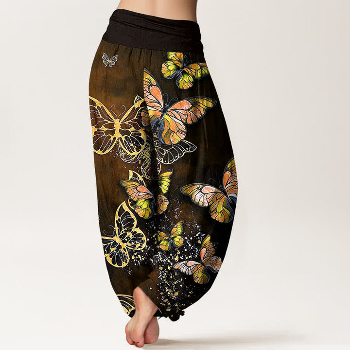 Buddha Stones Pantaloni harem da donna in cotone con motivo a farfalle luminose e vita elasticizzata. - image 10