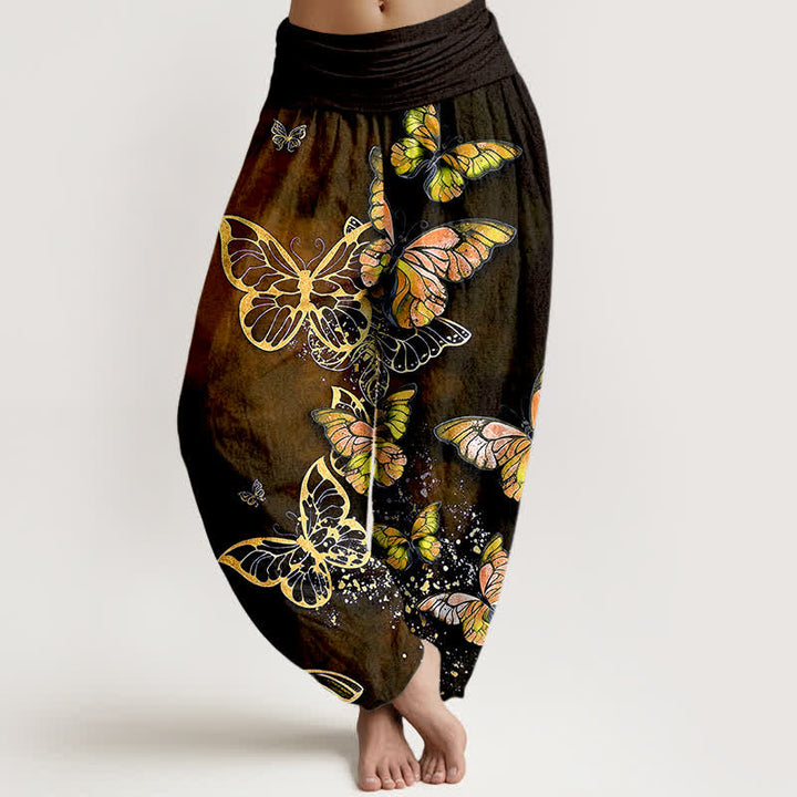 Buddha Stones Pantaloni harem da donna in cotone con motivo a farfalle luminose e vita elasticizzata. - Verga d'oro scura - US16, UK/AU20, EU48 (3XL) - image 8