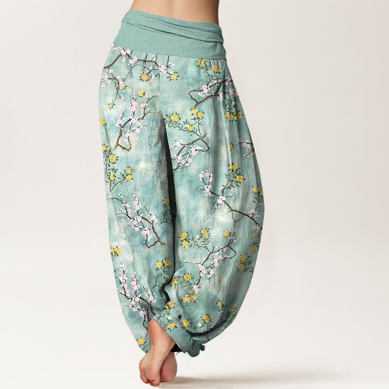 Buddha Stones Pantaloni harem da donna in cotone con motivo floreale botanico e elastico in vita. - image 2