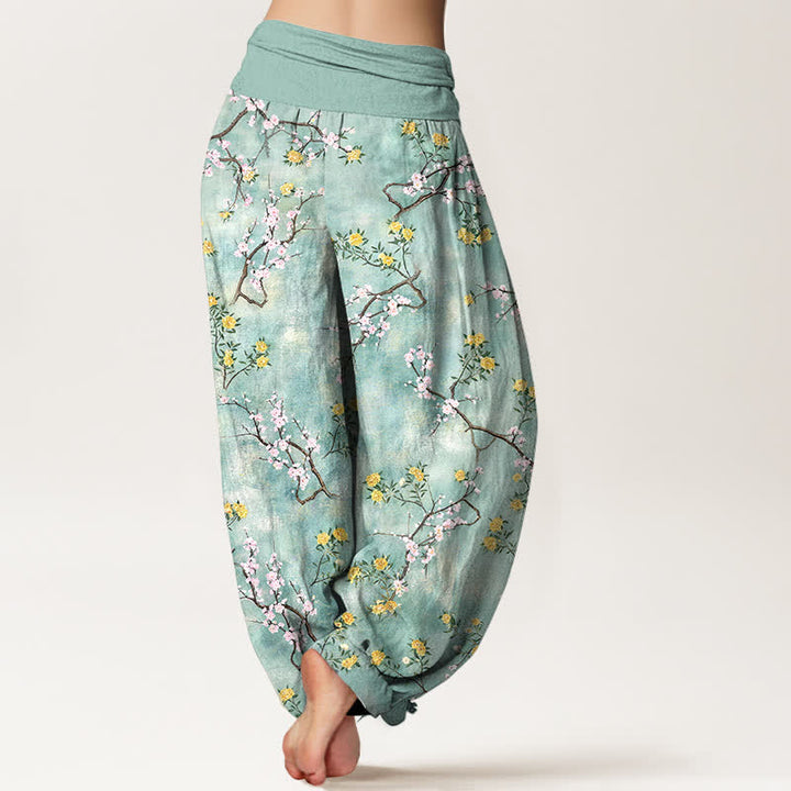 Buddha Stones Pantaloni harem da donna in cotone con motivo floreale botanico e elastico in vita. - image 2