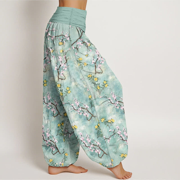 Buddha Stones Pantaloni harem da donna in cotone con motivo floreale botanico e elastico in vita. - image 1