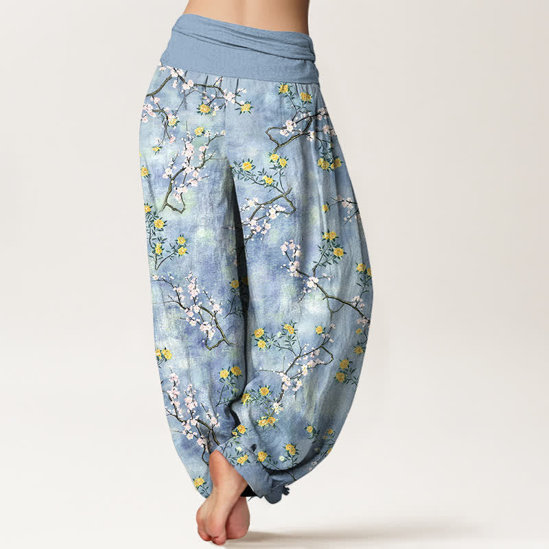 Buddha Stones Pantaloni harem da donna in cotone con motivo floreale botanico e elastico in vita. - image 7