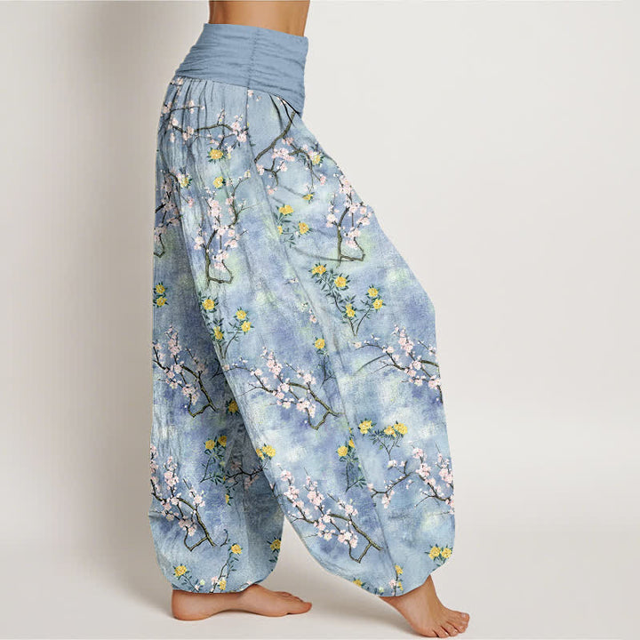 Buddha Stones Pantaloni harem da donna in cotone con motivo floreale botanico e elastico in vita. - image 6