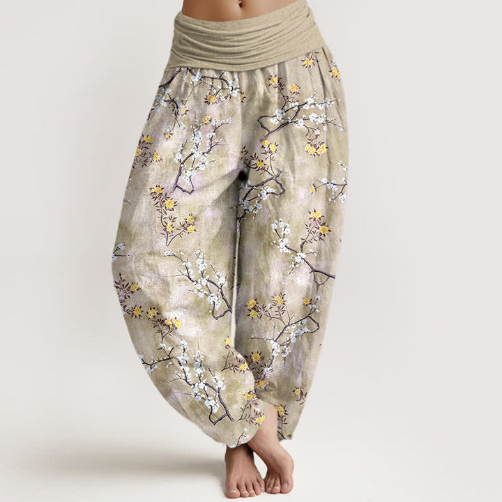 Buddha Stones Pantaloni harem da donna in cotone con motivo floreale botanico e elastico in vita. - Verga d'oro pallida - US16, UK/AU20, EU48 (3XL) - image 8
