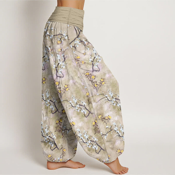 Buddha Stones Pantaloni harem da donna in cotone con motivo floreale botanico e elastico in vita. - image 9