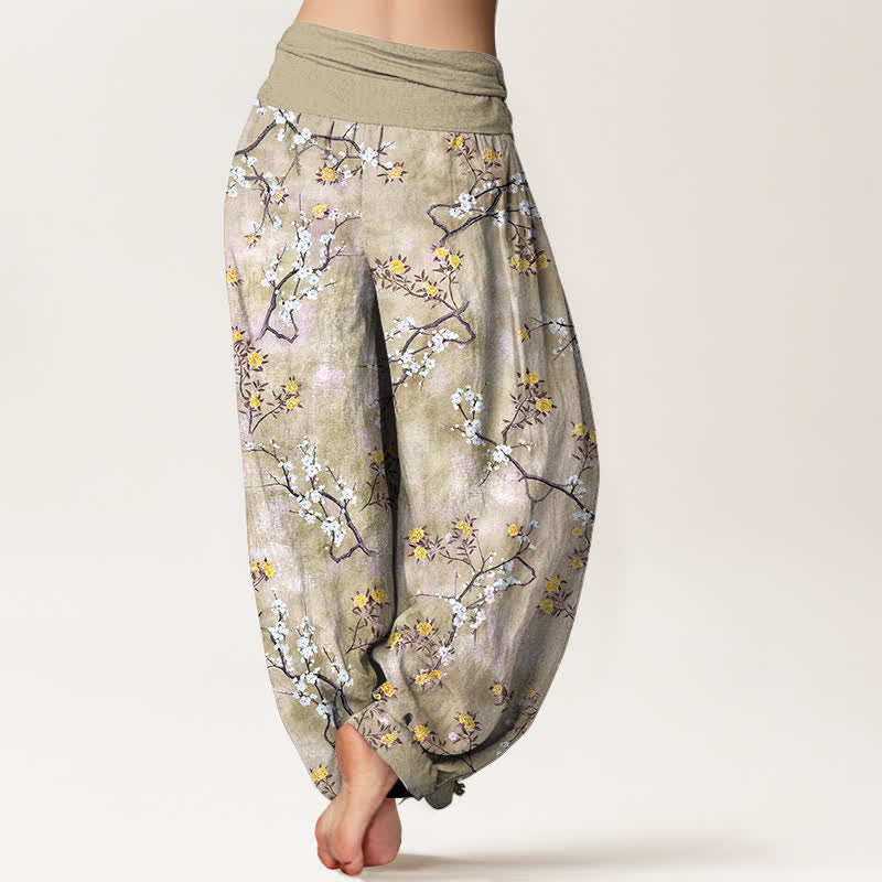Buddha Stones Pantaloni harem da donna in cotone con motivo floreale botanico e elastico in vita. - image 10