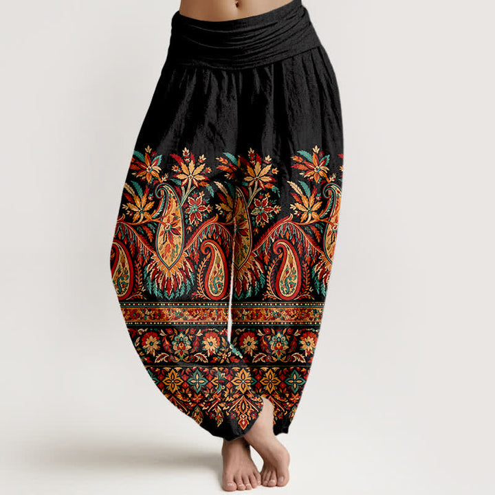 Buddha Stones Pantaloni harem da donna in cotone con motivo paisley etnico e vita elasticizzata. - Nero - US16, UK/AU20, EU48 (3XL) - image 0