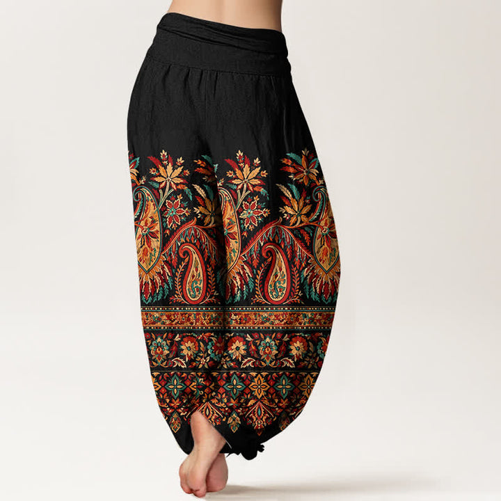 Buddha Stones Pantaloni harem da donna in cotone con motivo paisley etnico e vita elasticizzata. - image 2