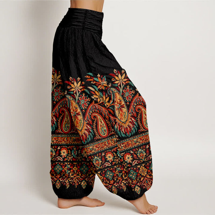 Buddha Stones Pantaloni harem da donna in cotone con motivo paisley etnico e vita elasticizzata. - image 1