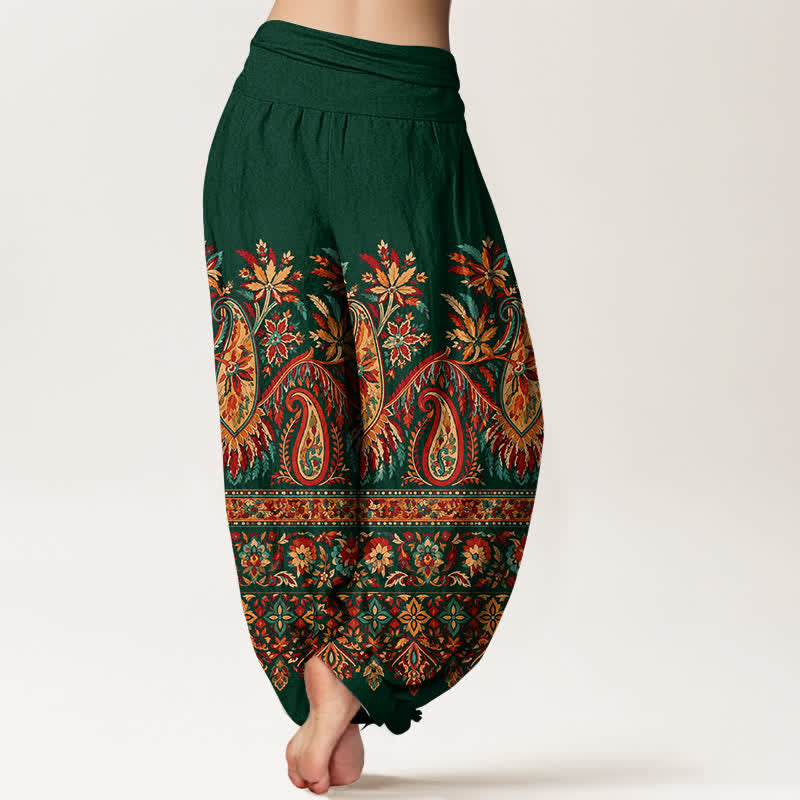 Buddha Stones Pantaloni harem da donna in cotone con motivo paisley etnico e vita elasticizzata. - image 7
