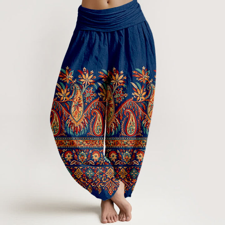 Buddha Stones Pantaloni harem da donna in cotone con motivo paisley etnico e vita elasticizzata. - Marina - US16, UK/AU20, EU48 (3XL) - image 8