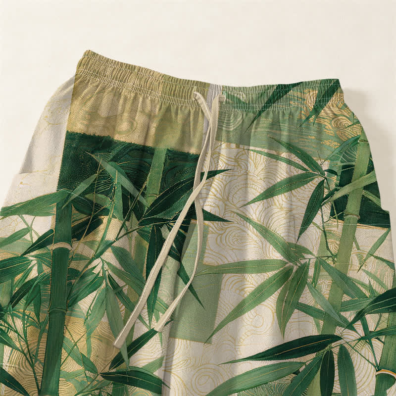 Buddha Stones Pantaloni harem da donna in cotone con motivo patchwork di bambù e vita elasticizzata, con tasche laterali. - image 5