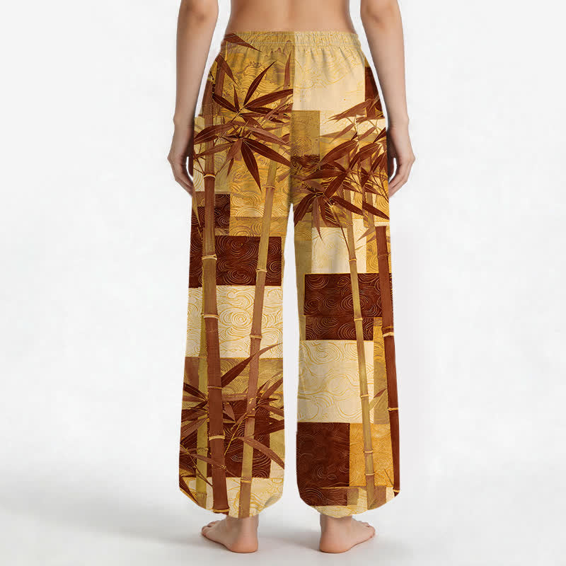 Buddha Stones Pantaloni harem da donna in cotone con motivo patchwork di bambù e vita elasticizzata, con tasche laterali. - image 12