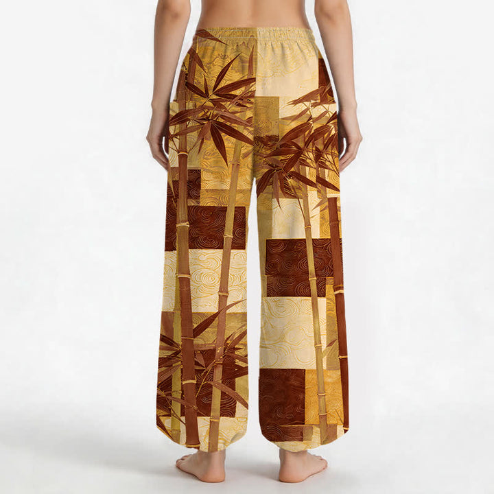 Buddha Stones Pantaloni harem da donna in cotone con motivo patchwork di bambù e vita elasticizzata, con tasche laterali. - image 12