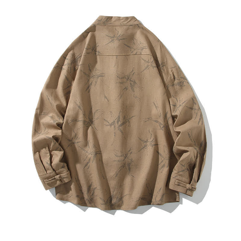 Buddha Stones Camicia da uomo a maniche lunghe, stile Tang, con bottoni a rana e stampa bambù, ideale per la primavera. - image 19