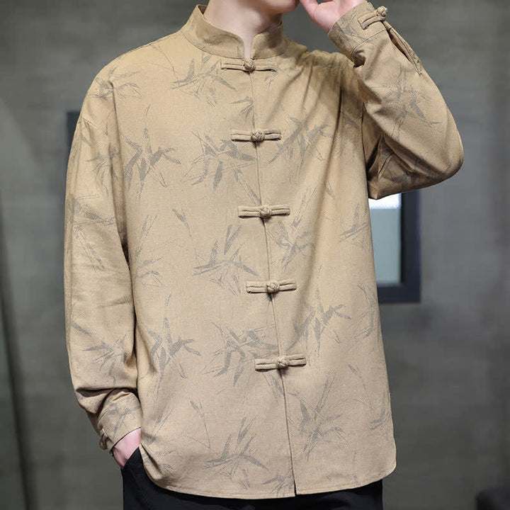 Buddha Stones Camicia da uomo a maniche lunghe, stile Tang, con bottoni a rana e stampa bambù, ideale per la primavera. - image 16