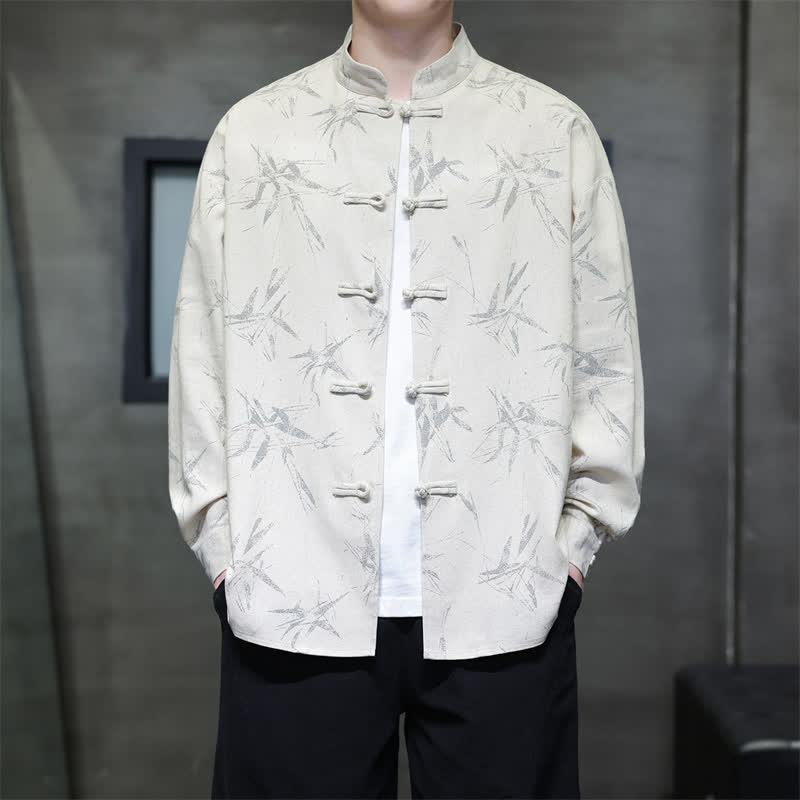 Buddha Stones Camicia da uomo a maniche lunghe, stile Tang, con bottoni a rana e stampa bambù, ideale per la primavera. - Biancheria - US/UK/AU46, EU56 (5XL) - image 0