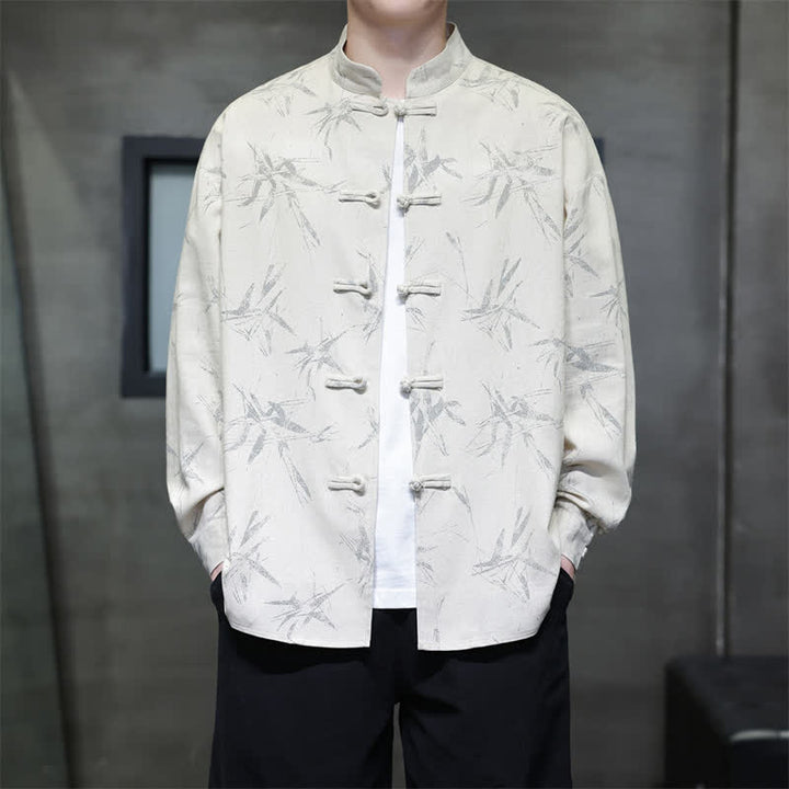 Buddha Stones Camicia da uomo a maniche lunghe, stile Tang, con bottoni a rana e stampa bambù, ideale per la primavera. - Biancheria - US/UK/AU46, EU56 (5XL) - image 0