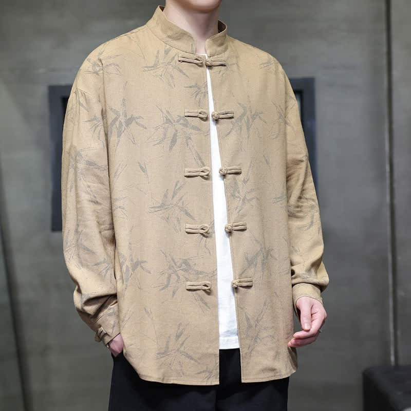 Buddha Stones Camicia da uomo a maniche lunghe, stile Tang, con bottoni a rana e stampa bambù, ideale per la primavera. - image 14