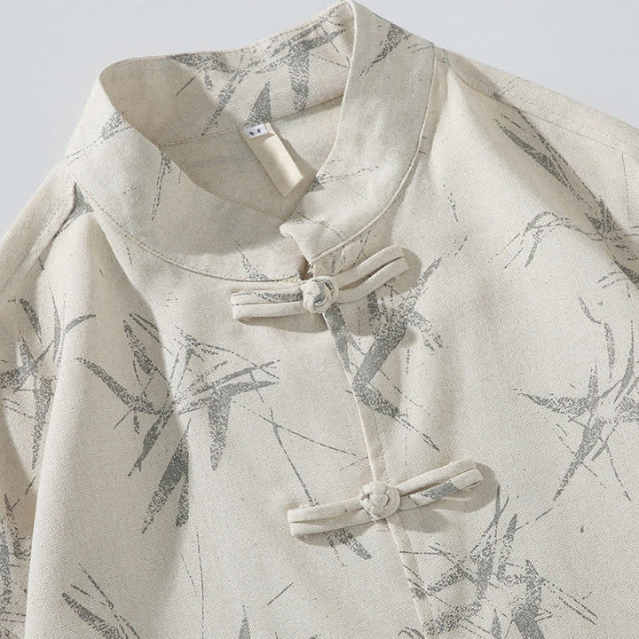 Buddha Stones Camicia da uomo a maniche lunghe, stile Tang, con bottoni a rana e stampa bambù, ideale per la primavera. - image 8