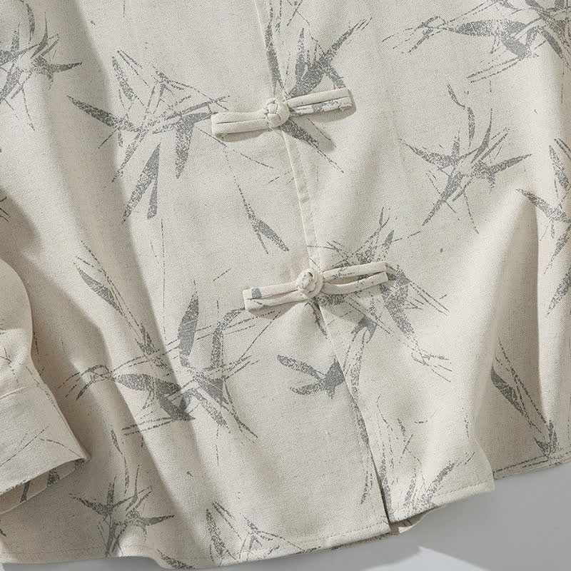 Buddha Stones Camicia da uomo a maniche lunghe, stile Tang, con bottoni a rana e stampa bambù, ideale per la primavera. - image 10