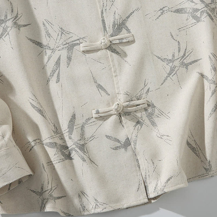 Buddha Stones Camicia da uomo a maniche lunghe, stile Tang, con bottoni a rana e stampa bambù, ideale per la primavera. - image 10