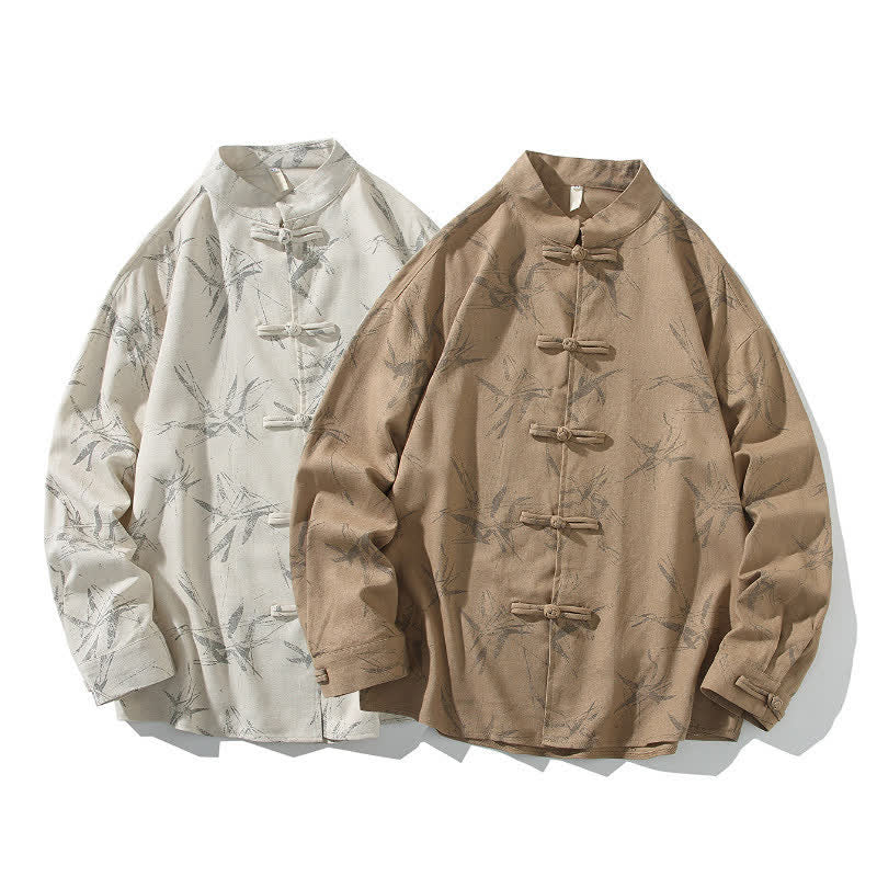 Buddha Stones Camicia da uomo a maniche lunghe, stile Tang, con bottoni a rana e stampa bambù, ideale per la primavera. - image 20
