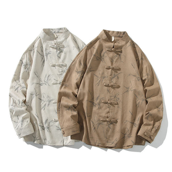 Buddha Stones Camicia da uomo a maniche lunghe, stile Tang, con bottoni a rana e stampa bambù, ideale per la primavera. - image 20