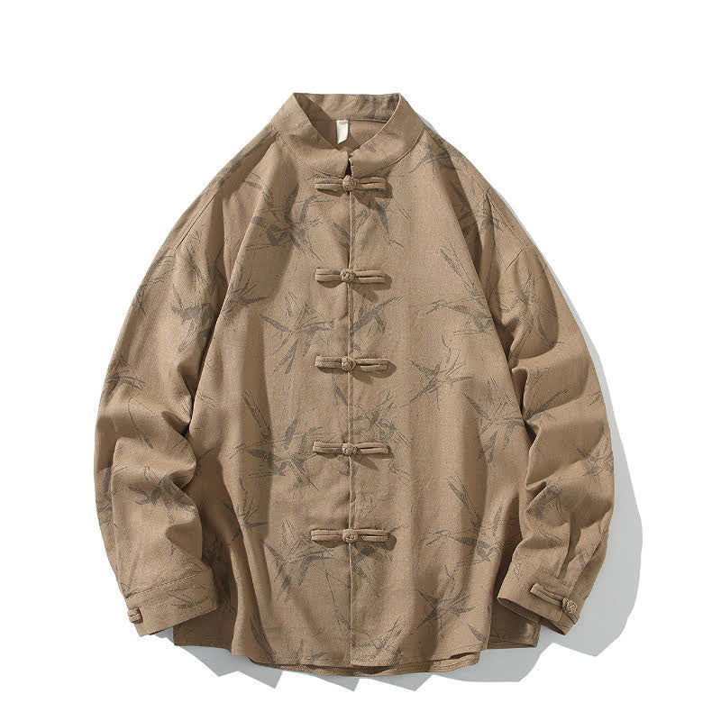 Buddha Stones Camicia da uomo a maniche lunghe, stile Tang, con bottoni a rana e stampa bambù, ideale per la primavera. - image 18