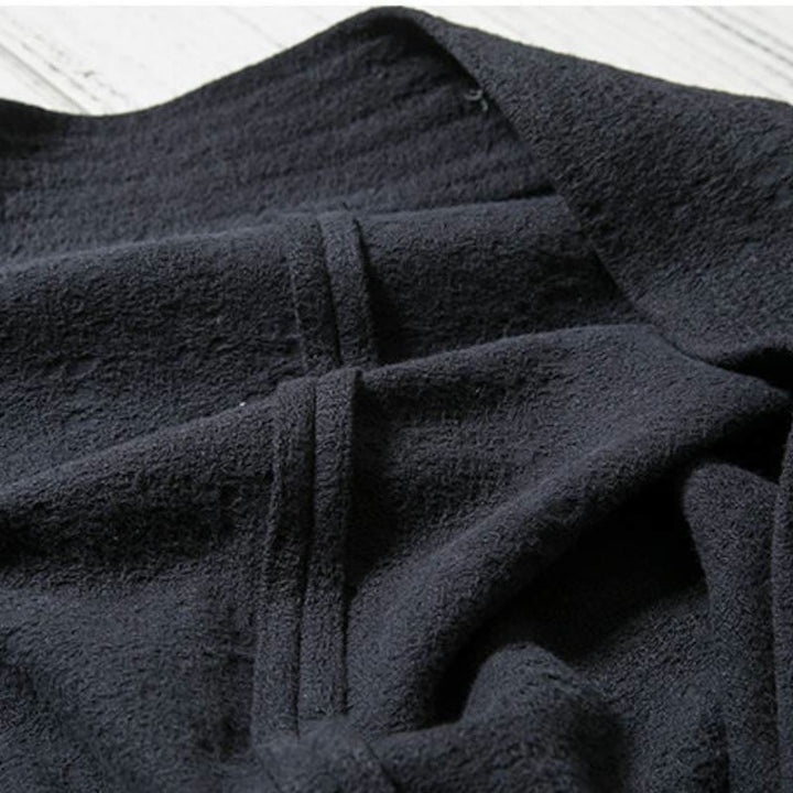 Buddha Stones Kimono da uomo minimalista in cotone tinta unita con scollo a V e coulisse, ideale per autunno/inverno. - image 3