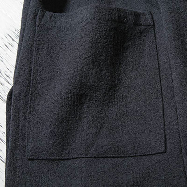 Buddha Stones Kimono da uomo minimalista in cotone tinta unita con scollo a V e coulisse, ideale per autunno/inverno. - image 4