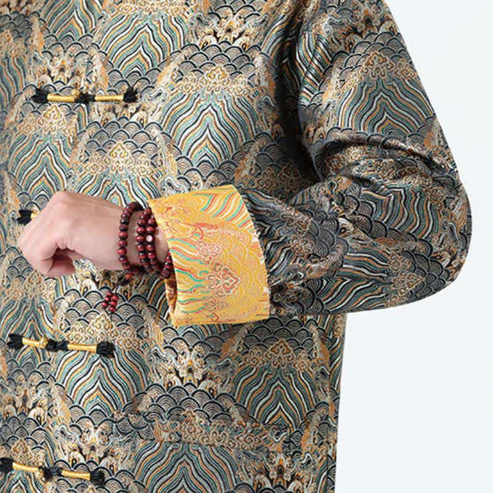 Buddha Stones Giacca da uomo in spandex stile vintage Tang con bottoni a rana e motivo astratto oceano, con tasche, per autunno/inverno. - image 18