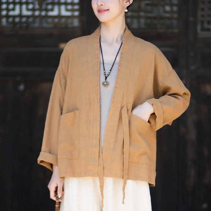Buddha Stones Kimono da donna in ramia tinta unita, casual, minimalista, con tasche, ideale per primavera/estate. - Perù - US4, UK/AU8, EU36-38 (F) - image 13