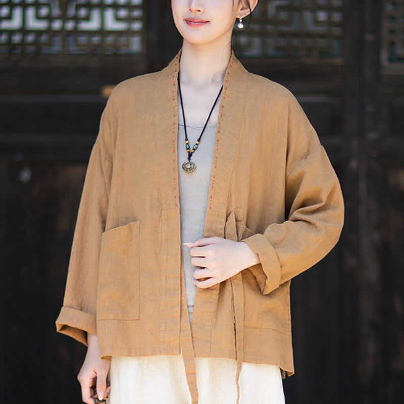 Buddha Stones Kimono da donna in ramia tinta unita, casual, minimalista, con tasche, ideale per primavera/estate. - image 12