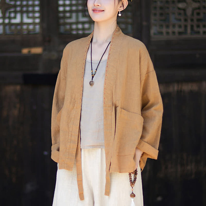 Buddha Stones Kimono da donna in ramia tinta unita, casual, minimalista, con tasche, ideale per primavera/estate. - image 15