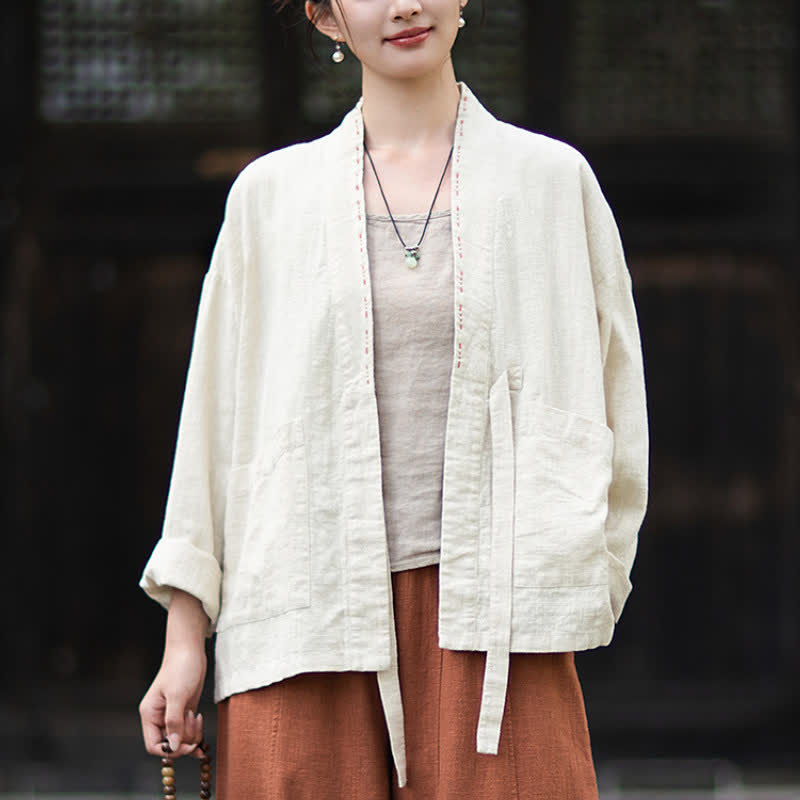 Buddha Stones Kimono da donna in ramia tinta unita, casual, minimalista, con tasche, ideale per primavera/estate. - image 10