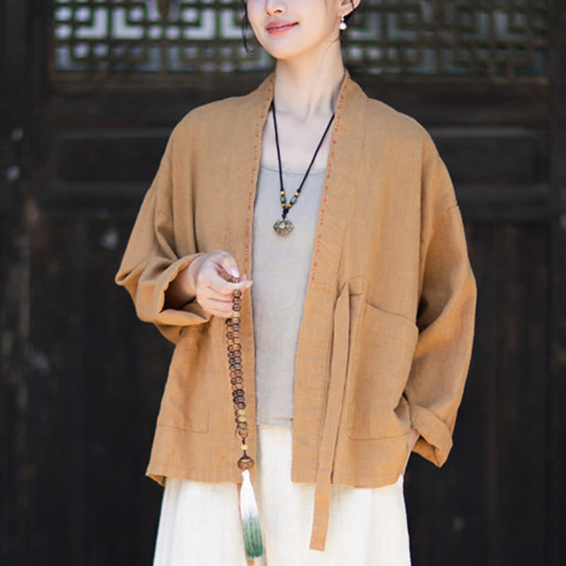 Buddha Stones Kimono da donna in ramia tinta unita, casual, minimalista, con tasche, ideale per primavera/estate. - image 14