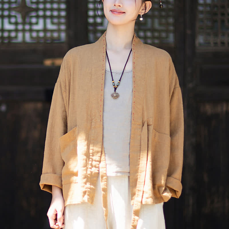 Buddha Stones Kimono da donna in ramia tinta unita, casual, minimalista, con tasche, ideale per primavera/estate. - image 16