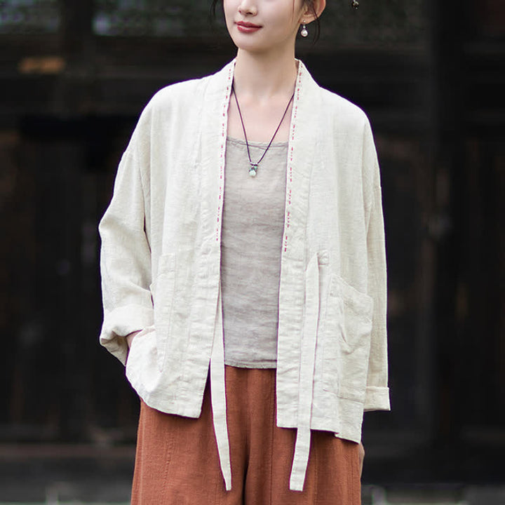 Buddha Stones Kimono da donna in ramia tinta unita, casual, minimalista, con tasche, ideale per primavera/estate. - image 9