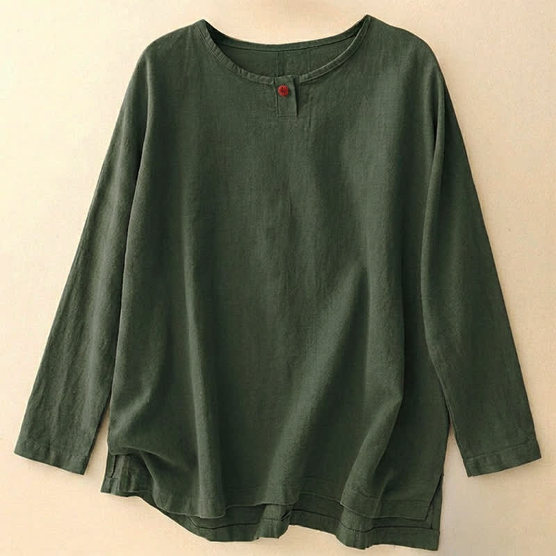 Buddha Stones T-shirt da donna a maniche lunghe, semplice, tinta unita, con scollo rotondo, in cotone, ideale per primavera e autunno. - Verde oliva scuro - US14, UK/AU18, EU46 (2XL) - image 9