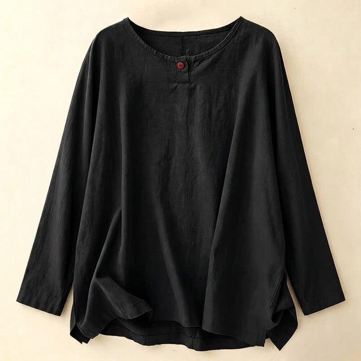 Buddha Stones T-shirt da donna a maniche lunghe, semplice, tinta unita, con scollo rotondo, in cotone, ideale per primavera e autunno. - Nero - US14, UK/AU18, EU46 (2XL) - image 11