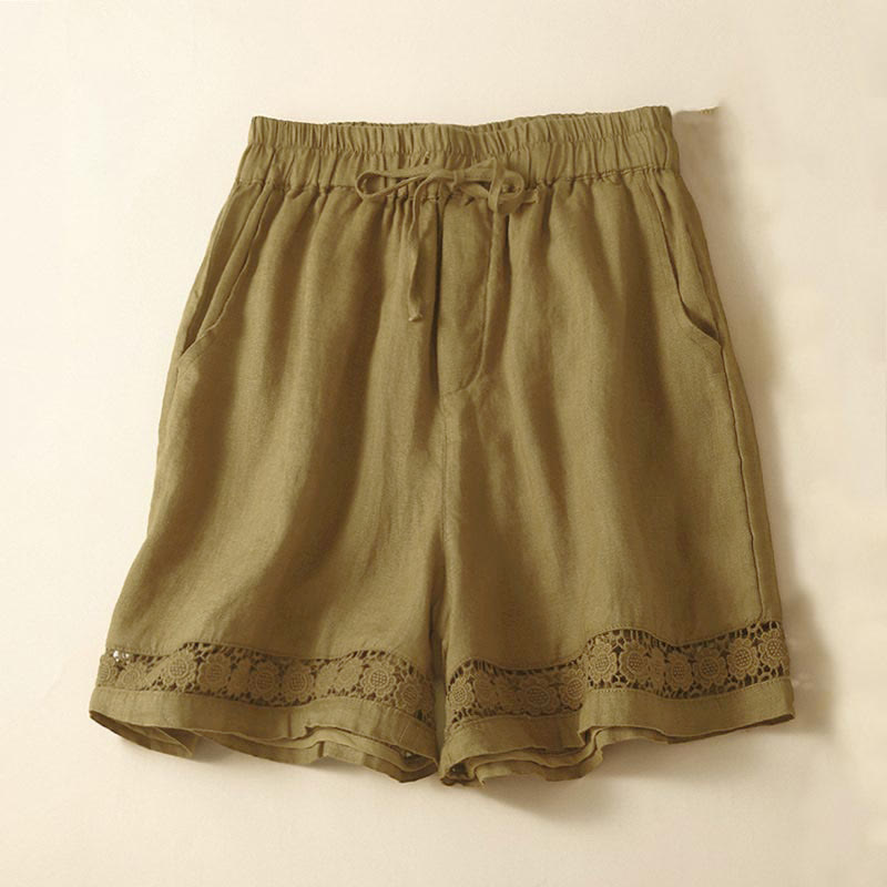 Pantaloncini da donna in cotone con lacci e tasche, modello Buddha Stones, tinta unita, con fondo in pizzo cavo - Verga d'oro - US12, UK/AU16, EU44 (3XL) - image 49
